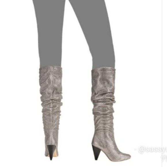 NIB INC Studded Gerii Pewter Metallic Slouchy Knee-High Boots - Picture 8 of 16